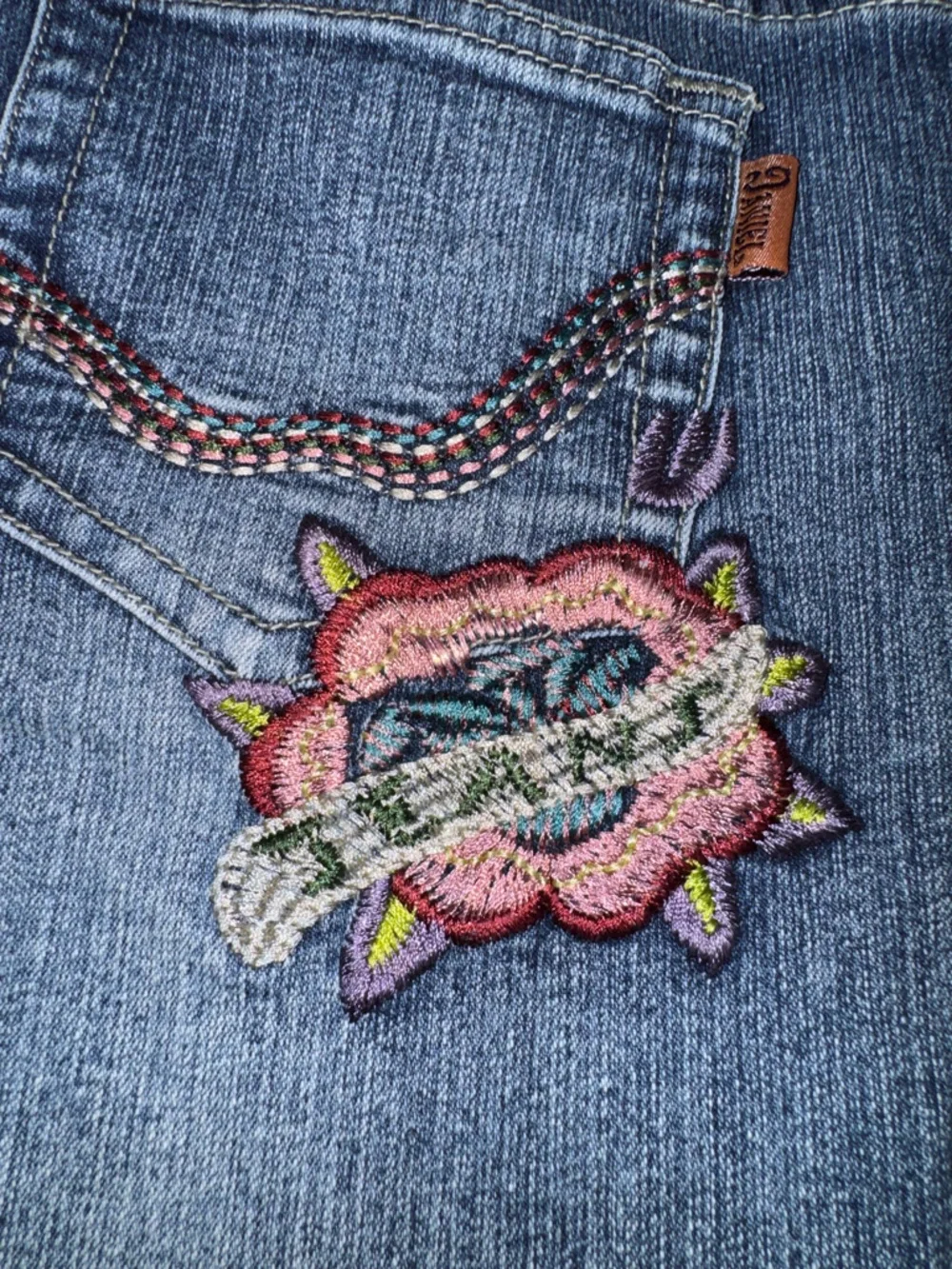 Vintage 90s DANIEL Original Design Embroidered Peacock Floral Jeans Size 3-4 - Picture 9 of 14